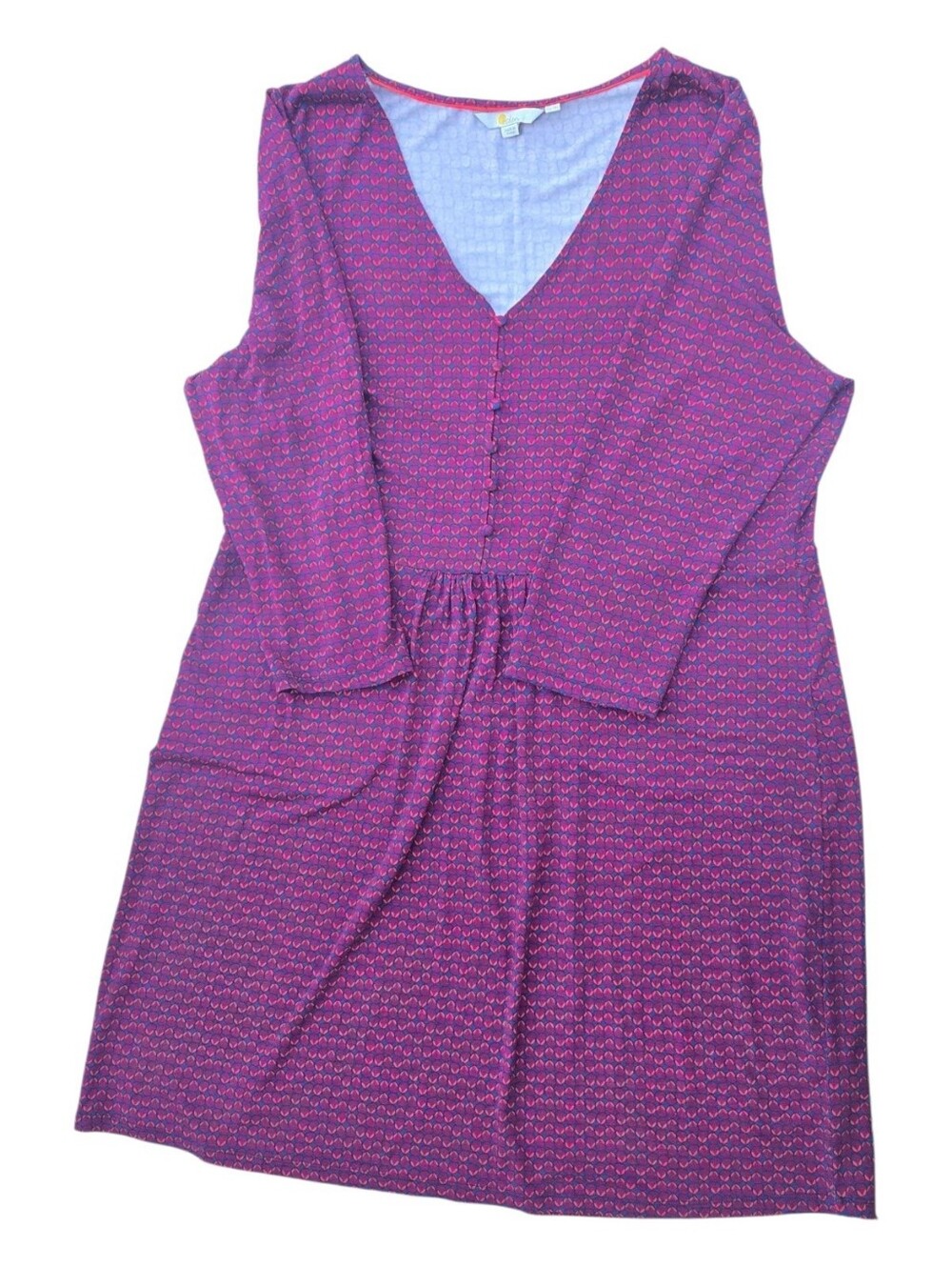 Boden Magenta Patterned Long Sleeve V-Neck Midi Dress Size 18